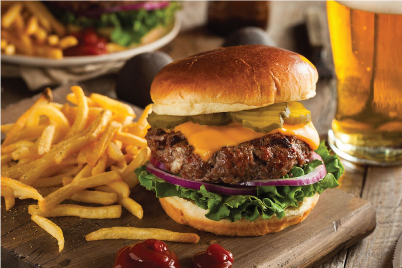 Grass fed bison hamburger with chips & beer